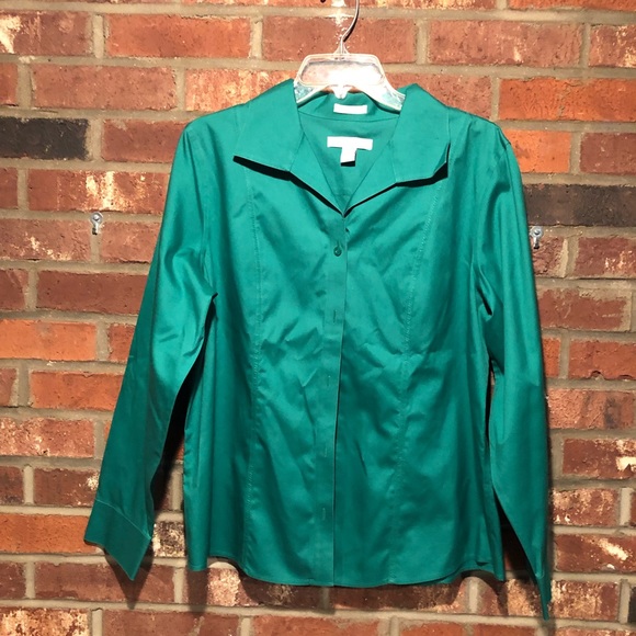 Chico's Green Long Sleeve Button-Up Shirt - Picture 2 of 5